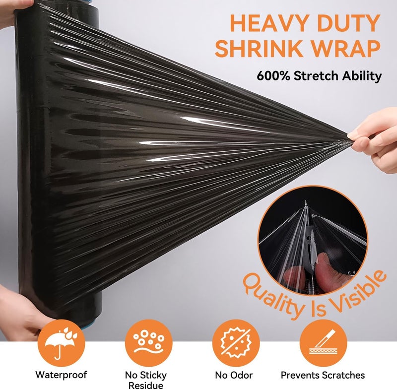 Adaym Store ​ 18" x 1500' Stretch/Shrink Wrap Roll - Plastic Wrap for Moving, Heavy Duty 80 Gauge, 600% Stretch for Packing, Pallets, Shipping&Furniture Protection​ with Handles - Image 3